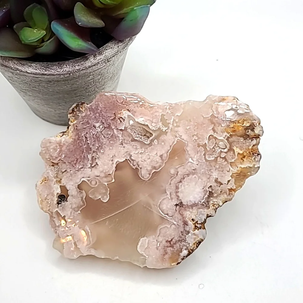 Pink Flower Agate Polished Freeform Crystal Slab